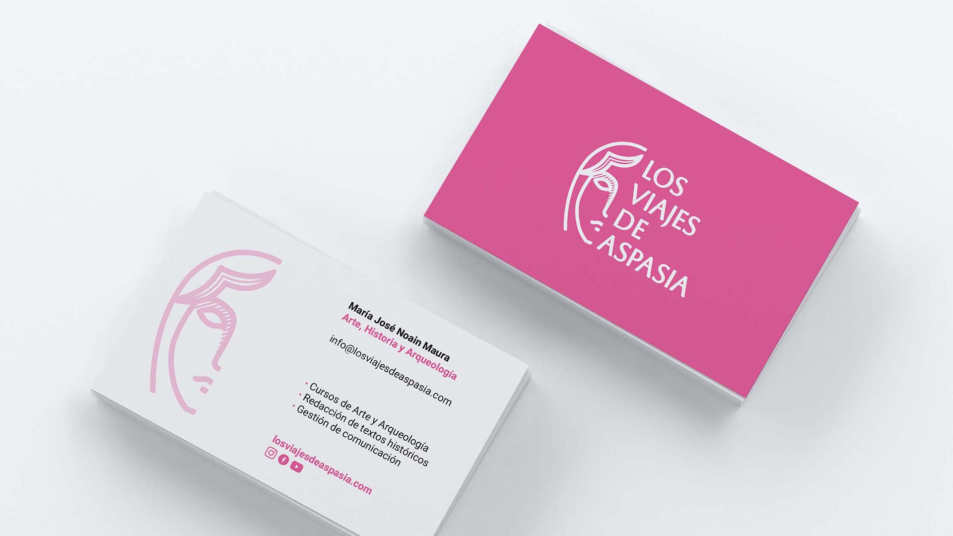 Rediseño de logotipo y tarjetas de visita - «Los Viajes de Aspasia», un proyecto cultural creado por María José Noain Maura.